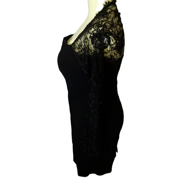 Chetta B. Evening Pre-loved Black Size 12 Long Lace Sleeve Polyester Blend Dress - Picture 5 of 13